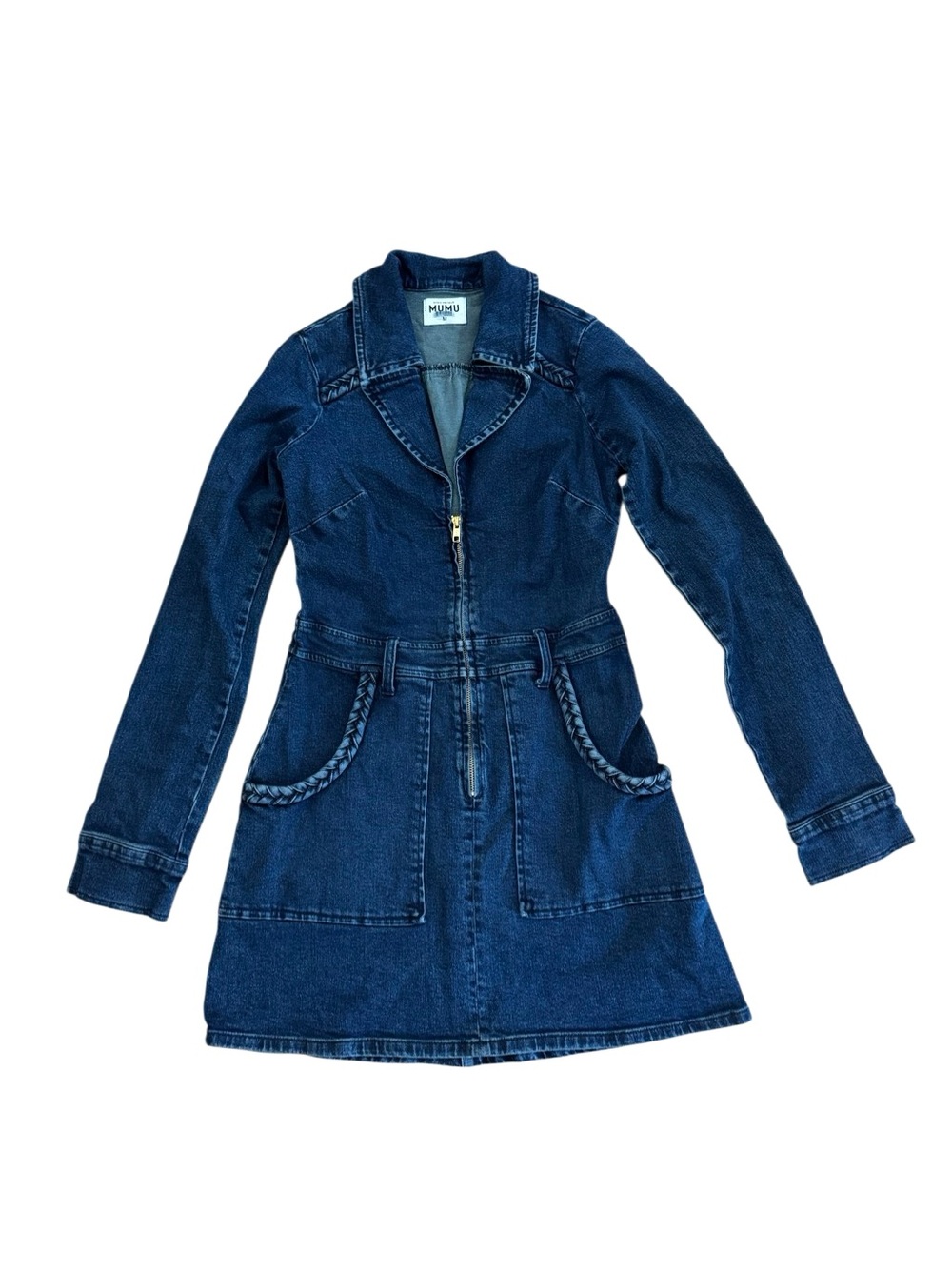 Show Me Your Mumu Womens Outlaw Long Sleeve Denim Mini Dress No Belt Size Medium - Picture 3 of 5